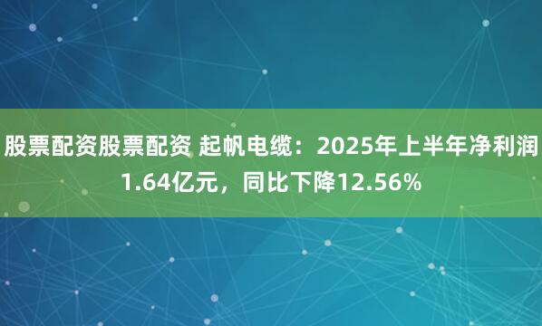 股票配资股票配资 起帆电缆：2025年上半年净利润1.64亿元，同比下降12.56%