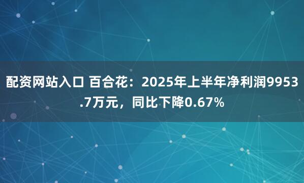 配资网站入口 百合花：2025年上半年净利润9953.7万元，同比下降0.67%